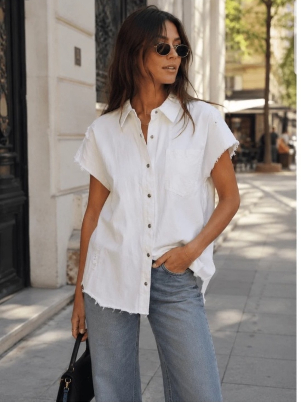 White Button-Front Short Sleeve Shirt - Casual Women Top